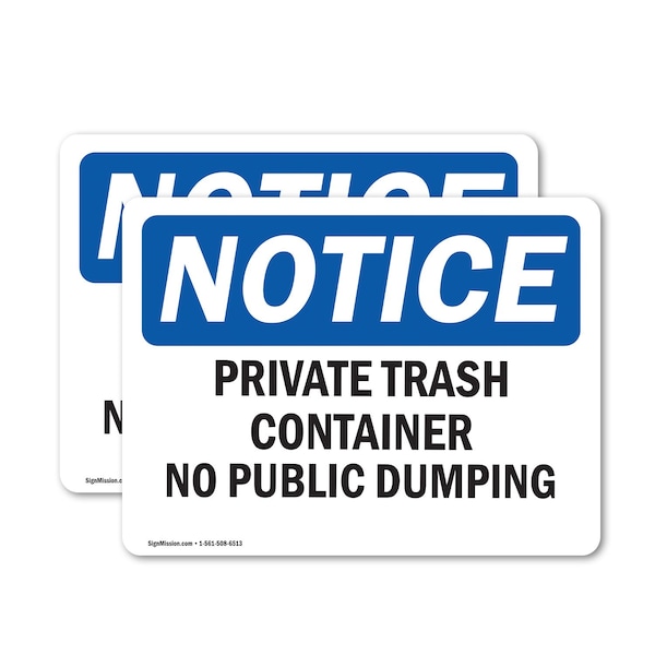 Signmission Private Trash Container No Public Dumping, 24 in W x Rectangle, Vinyl Decal OS-2PACK-NS-D-1824-L-16425 - main